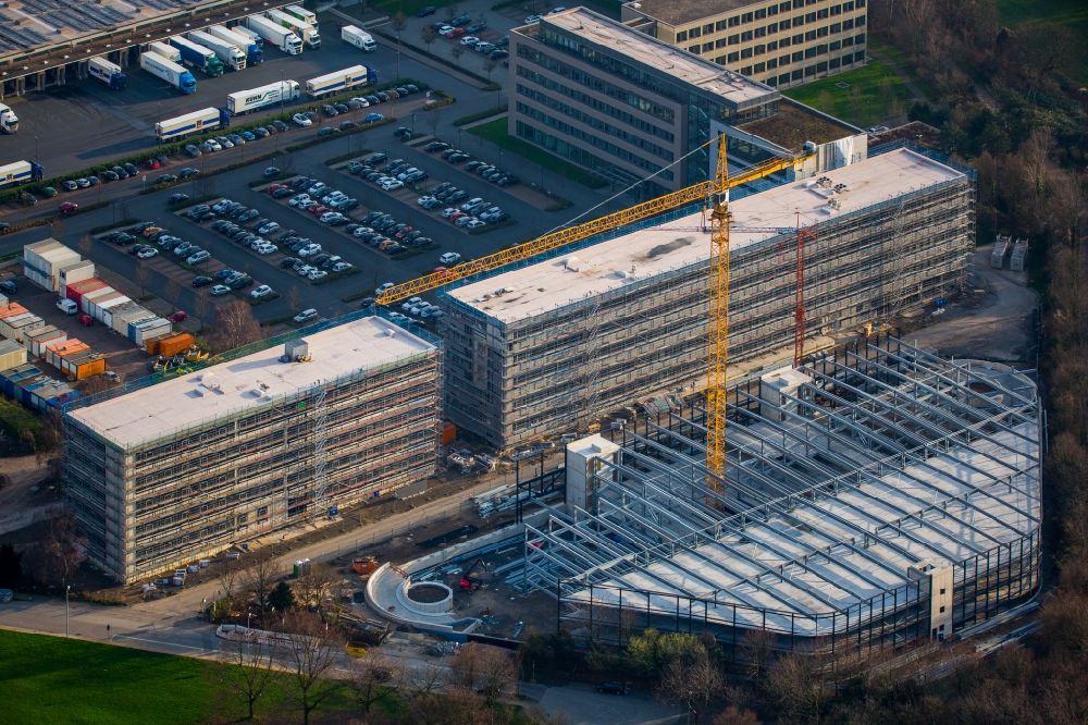 Aerial image Mülheim an der Ruhr - Construction site for the extension building of the administrative offices of Aldi-Sued in the Styrum part of Muelheim on the Ruhr in the state of North Rhine-Westphalia