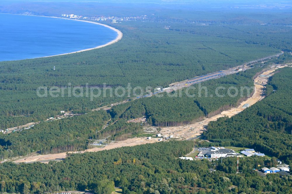 Aerial image Swinemünde - Construction site for the new building and extension of the road of Strasse Droga krajowa 3 DK3 in Swinemuende in West Pomeranian, Poland
