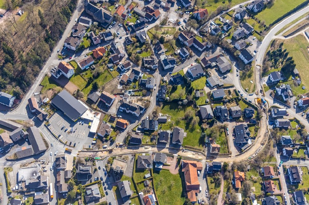 Aerial image Arnsberg - Construction site for the new building and extension of the road of Wiedmannsweg in the district Herdringen in Arnsberg at Sauerland in the state North Rhine-Westphalia, Germany
