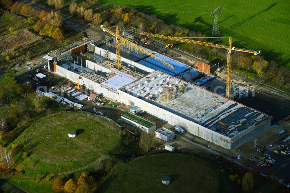 Lindenberg from above - Construction site for the new building pumping station in Lindenberg in the state Brandenburg, Germany