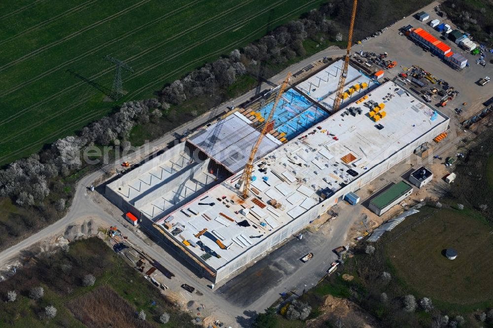 Lindenberg from the bird's eye view: Construction site for the new building pumping station in Lindenberg in the state Brandenburg, Germany