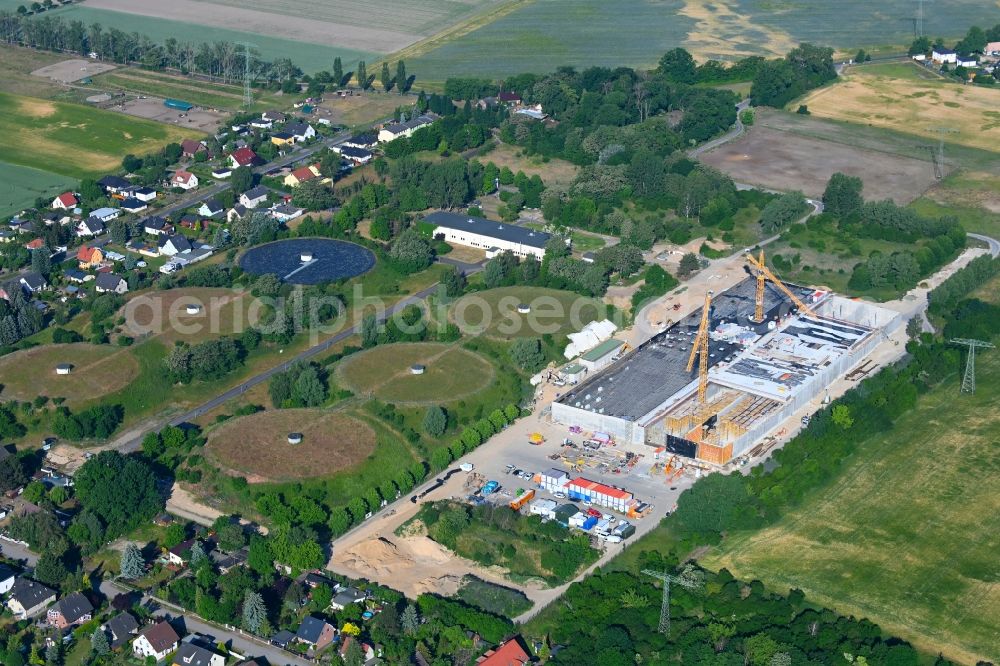 Lindenberg from above - Construction site for the new building pumping station in Lindenberg in the state Brandenburg, Germany