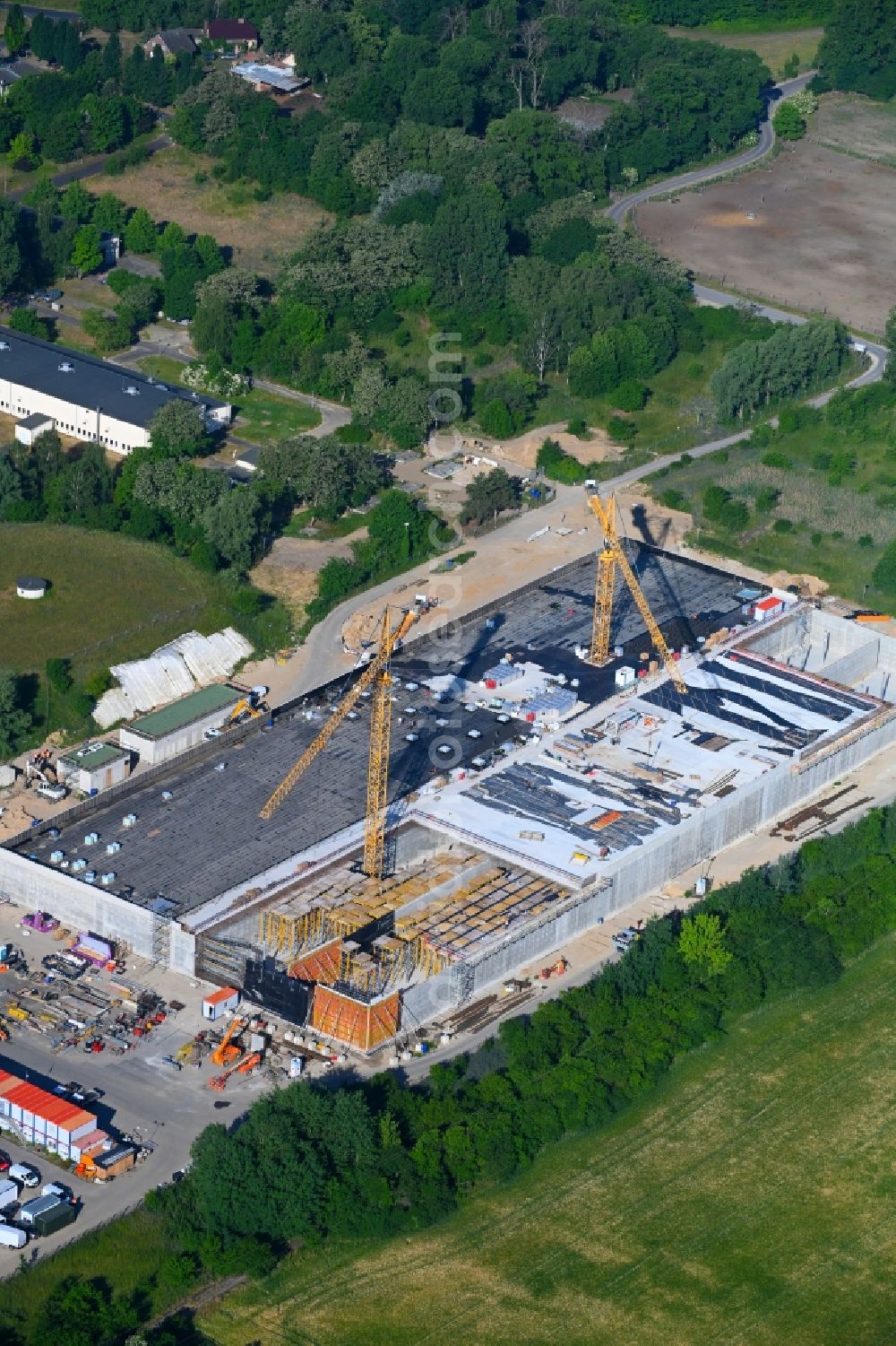 Aerial image Lindenberg - Construction site for the new building pumping station in Lindenberg in the state Brandenburg, Germany