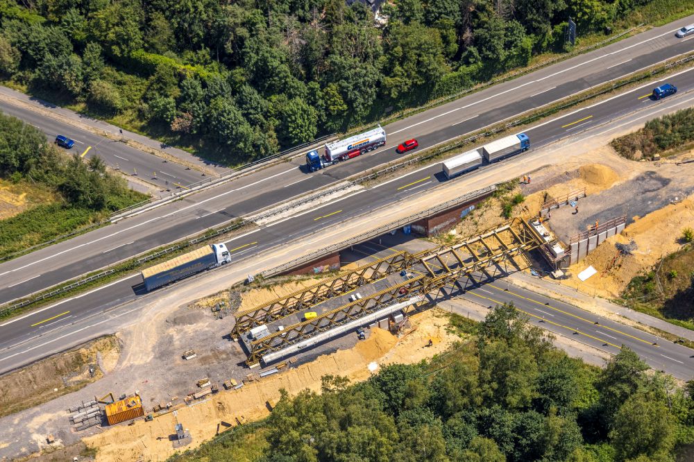 Aerial image Hünxe - Construction site for the rehabilitation and repair of the motorway bridge construction of BAB 3 on Dinslakener Strasse in Huenxe in the state North Rhine-Westphalia, Germany
