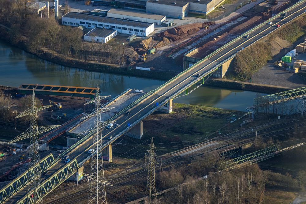 Herne from above - Construction site for the rehabilitation and repair of the motorway bridge construction on street A43 in Herne at Ruhrgebiet in the state North Rhine-Westphalia, Germany