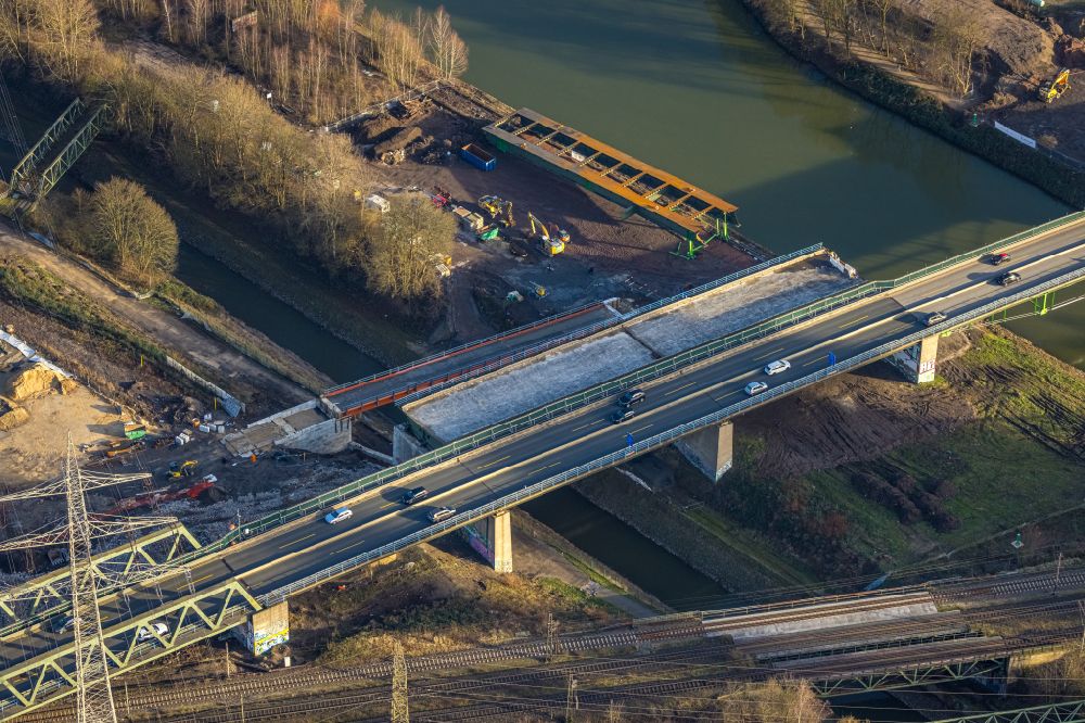 Aerial image Herne - Construction site for the rehabilitation and repair of the motorway bridge construction on street A43 in Herne at Ruhrgebiet in the state North Rhine-Westphalia, Germany