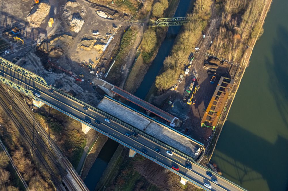 Aerial photograph Herne - Construction site for the rehabilitation and repair of the motorway bridge construction on street A43 in Herne at Ruhrgebiet in the state North Rhine-Westphalia, Germany