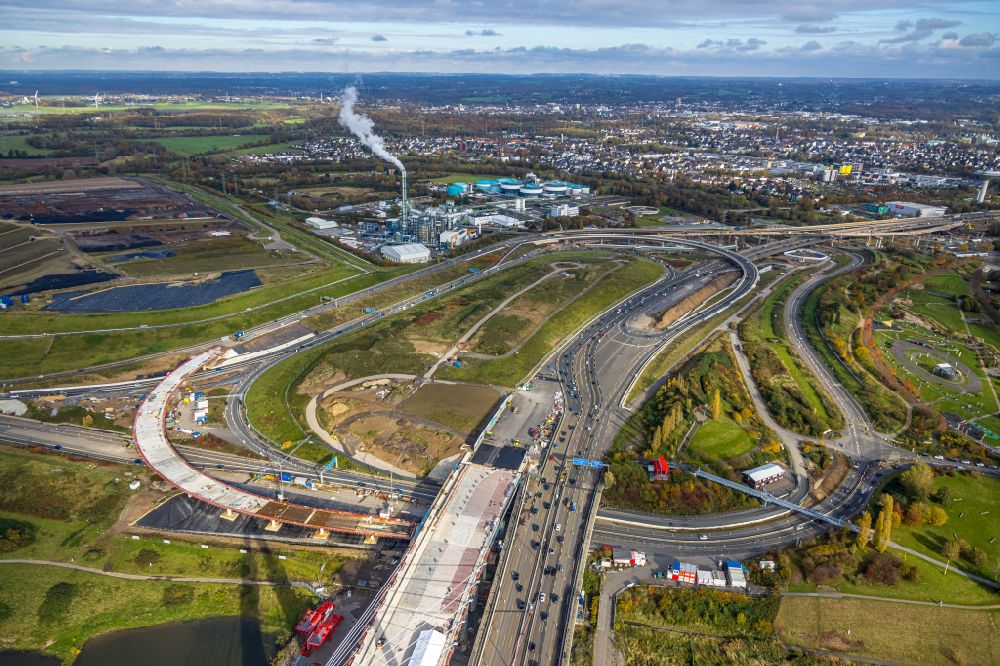 Aerial image Leverkusen - Construction site for the rehabilitation and repair of the motorway bridge construction Leverkusener Rheinbruecke in Leverkusen in the state North Rhine-Westphalia, Germany