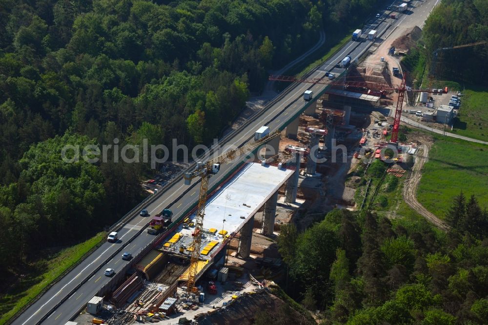 Burghaun from the bird's eye view: Construction site for the rehabilitation and repair of the motorway bridge construction Talbruecke Langenschwarz of BAB E45 - A7 in the district Grossenmoor in Burghaun in the state Hesse, Germany