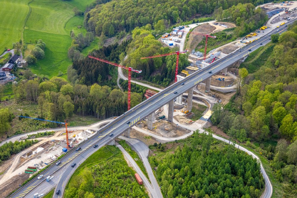 Sterbecke from the bird's eye view: Construction site for the rehabilitation and repair of the motorway bridge construction Talbruecke Sterbecke in Sterbecke in the state North Rhine-Westphalia, Germany