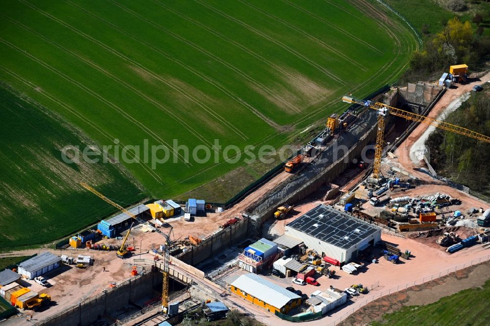 Nürnberg from the bird's eye view: Construction site for new train- tunnel construction of the andergroand metro line in the district Hoefen in Nuremberg in the state Bavaria, Germany