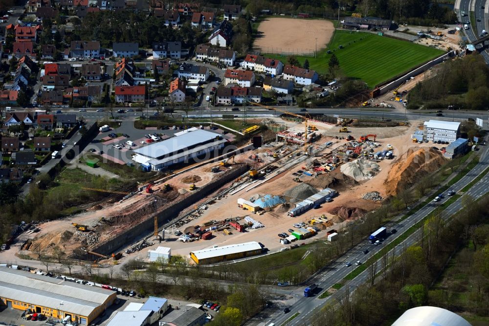 Aerial image Nürnberg - Construction site for new train- tunnel construction of the andergroand metro line in the district Gebersdorf in Nuremberg in the state Bavaria, Germany