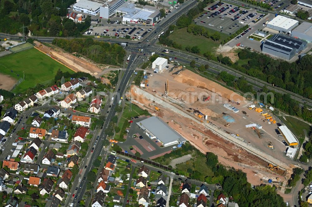 Nürnberg from above - Construction site for new train- tunnel construction of the andergroand metro line in the district Gebersdorf in Nuremberg in the state Bavaria, Germany