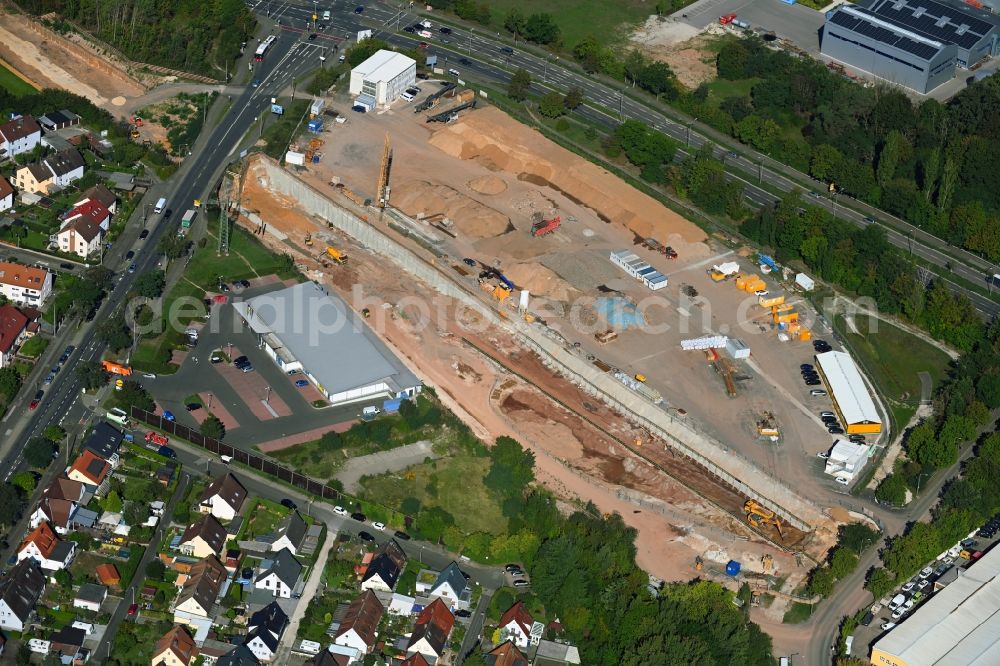 Nürnberg from the bird's eye view: Construction site for new train- tunnel construction of the andergroand metro line in the district Gebersdorf in Nuremberg in the state Bavaria, Germany