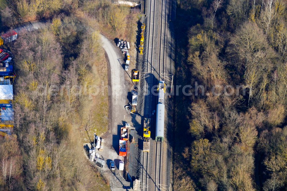 Aerial image Scheden - Construction site for new train- tunnel construction Rauhebergtunnel in Scheden in the state Lower Saxony, Germany