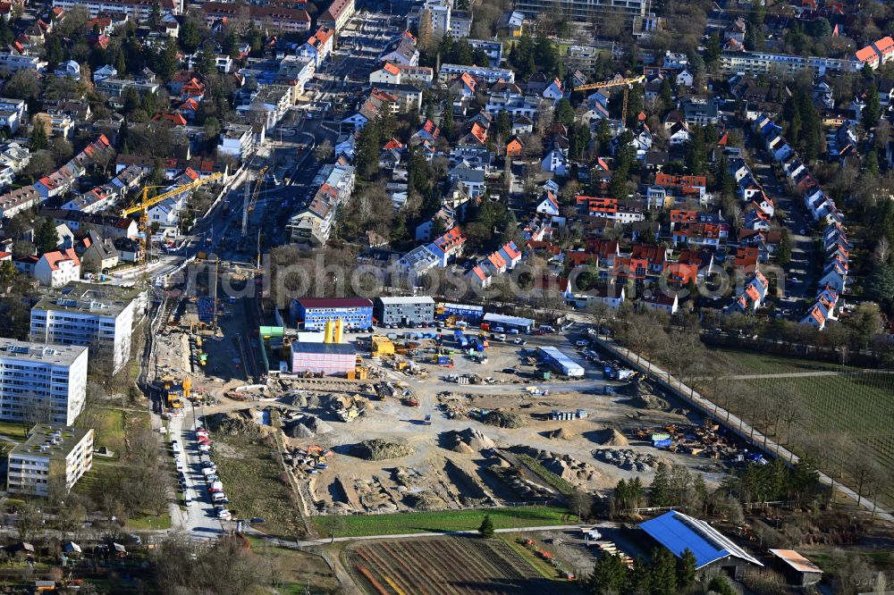 Aerial photograph München - Construction site for the new railway tunnel for the extension of the subway line U5 on Mitterfeldstrasse - Gotthardstrasse in the district of Pasing in Munich in the state Bavaria, Germany
