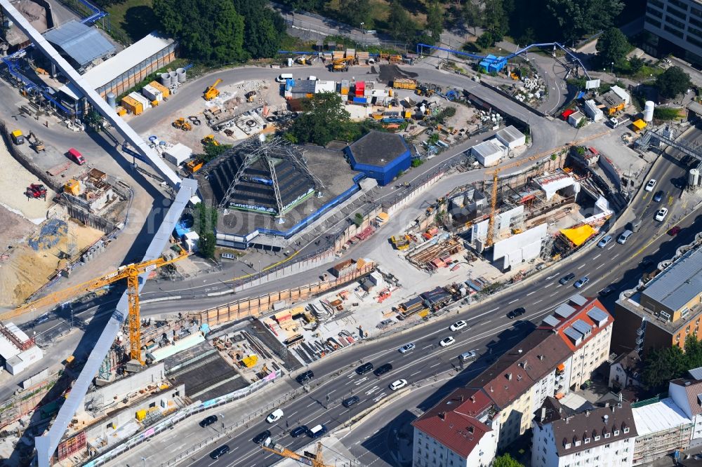 Aerial image Stuttgart - Construction site for new train- tunnel construction zum Projekt S21 along the Willy-Brandt-Strasse in Stuttgart in the state Baden-Wurttemberg, Germany