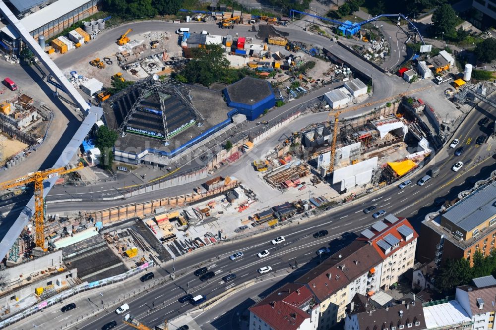 Aerial image Stuttgart - Construction site for new train- tunnel construction zum Projekt S21 along the Willy-Brandt-Strasse in Stuttgart in the state Baden-Wurttemberg, Germany