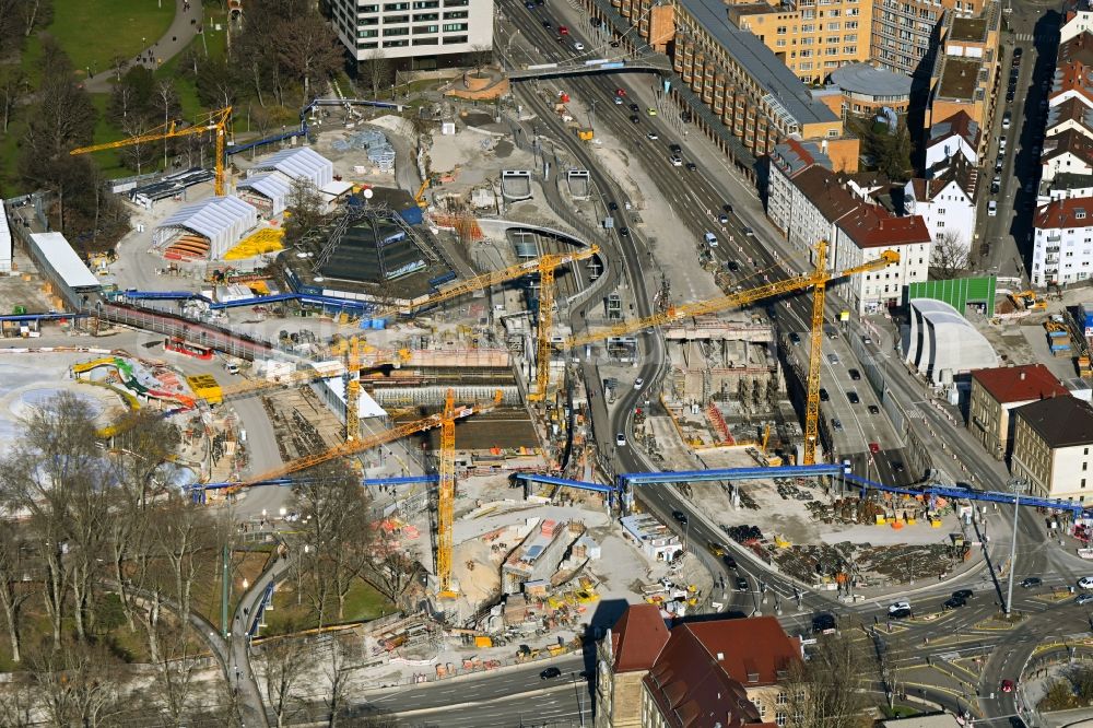 Aerial image Stuttgart - Construction site for new train- tunnel construction zum Projekt S21 along the Willy-Brandt-Strasse in the district Kernerviertel in Stuttgart in the state Baden-Wurttemberg, Germany