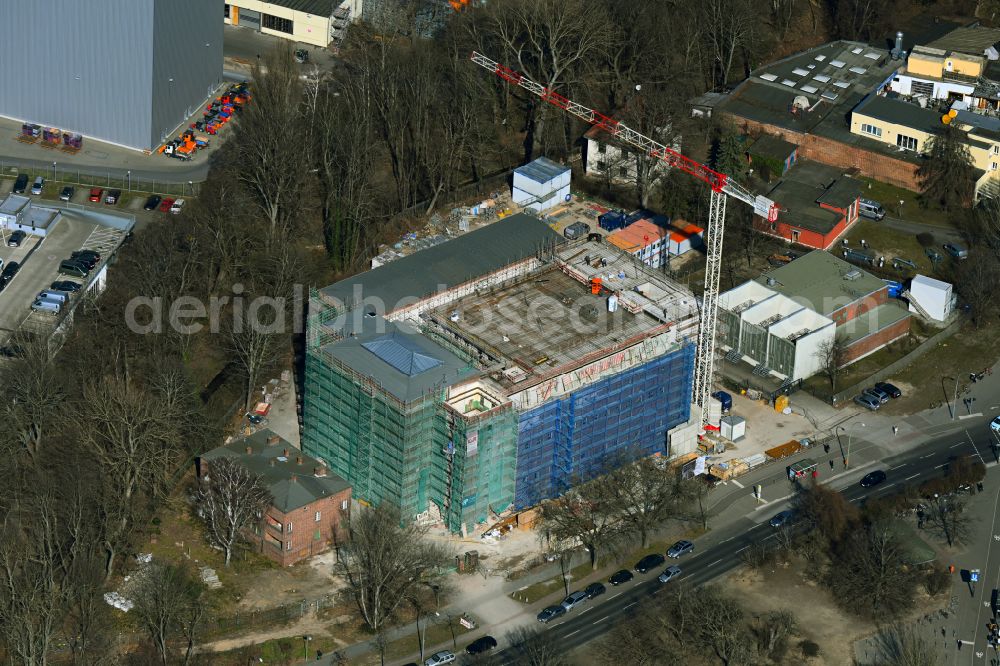 Aerial image Berlin - Construction site for the conversion of the Uklei substation at the Juliusturm in Haselhorst in the Spandau district in Berlin, Germany