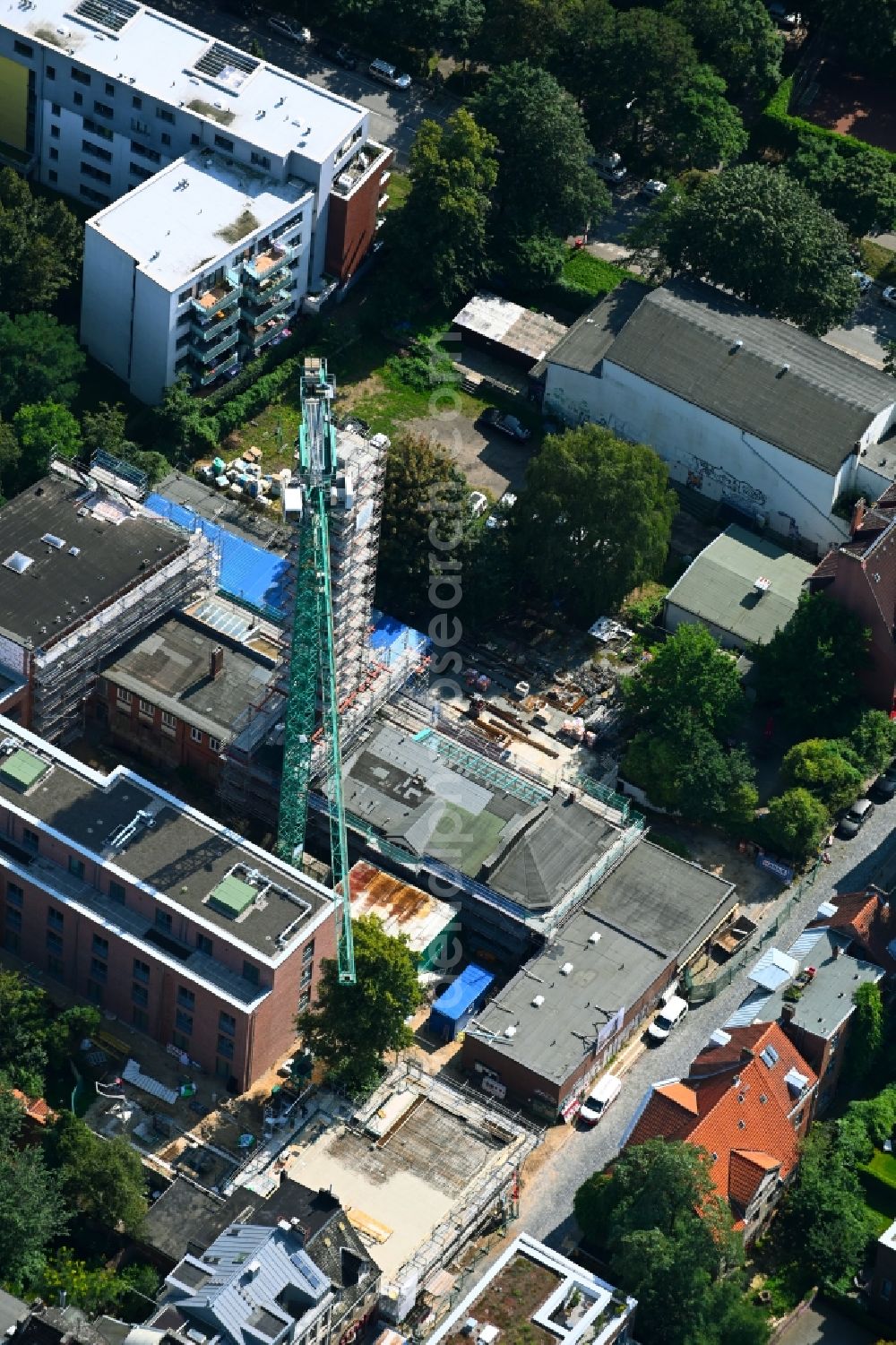 Hamburg from above - Construction for the reconstruction and expansion of the old buildings listed building Grosse Freiheit in the district Sankt Pauli in Hamburg, Germany
