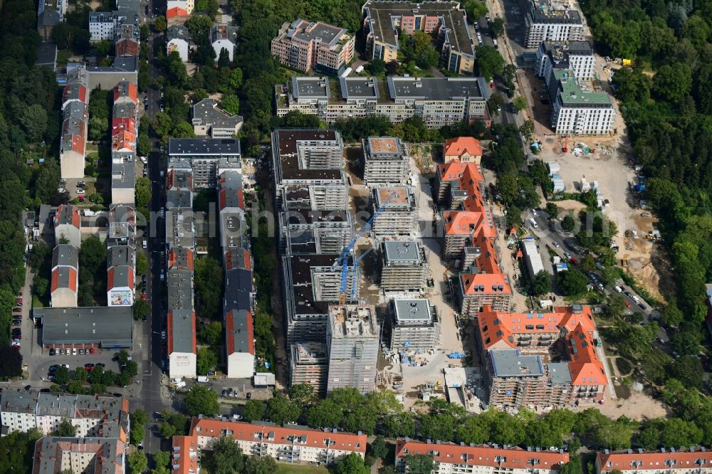 Berlin from above - Construction for the reconstruction and expansion of the old buildings listed building on Mariendorfer Weg in the district Neukoelln in Berlin