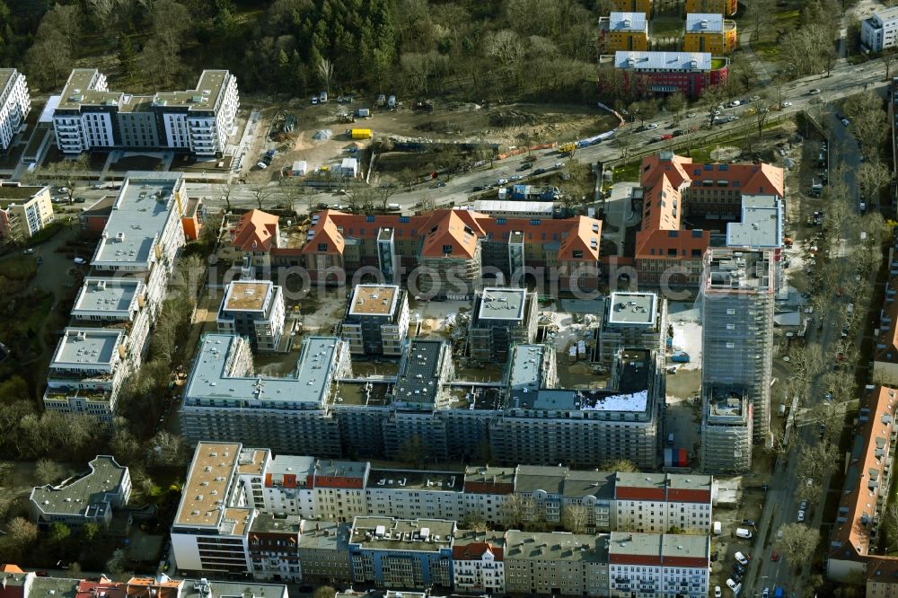 Berlin from the bird's eye view: Construction for the reconstruction and expansion of the old buildings listed building on Mariendorfer Weg in the district Neukoelln in Berlin