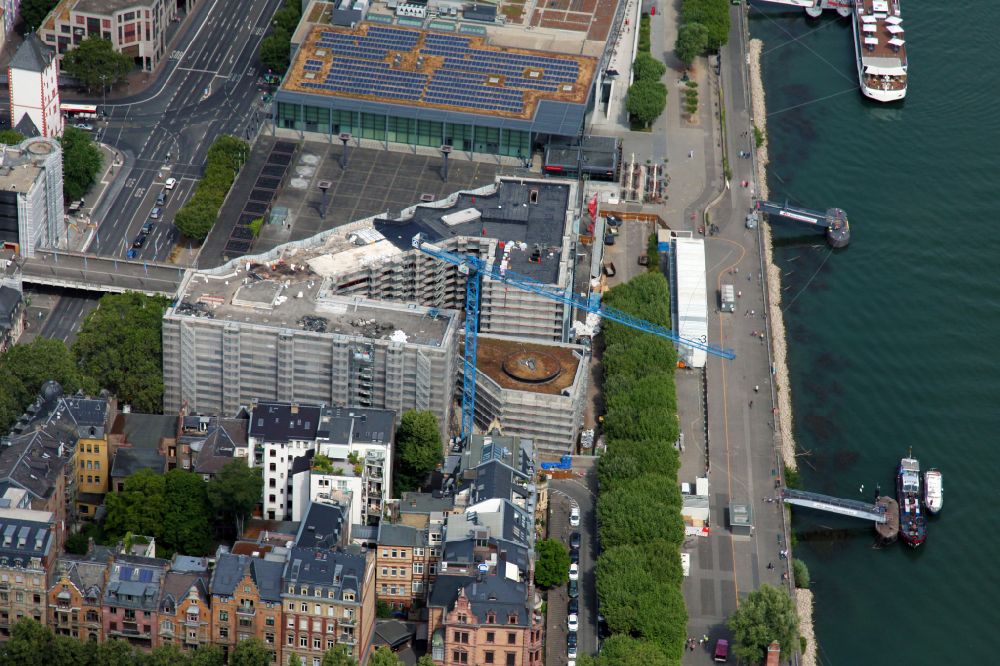 Aerial photograph Mainz - Construction for the reconstruction and expansion of the old buildings listed building city hall in Mainz in the state Rhineland-Palatinate, Germany