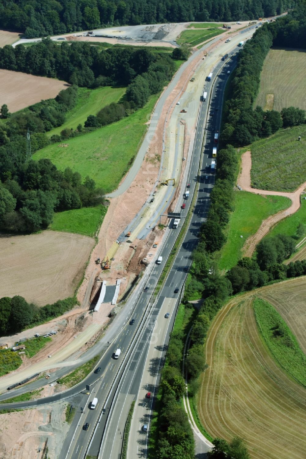 Aerial image Kirchheim - Construction site of the highway triangle the federal motorway A4 and A7 in Kirchheim in the state Hesse, Germany