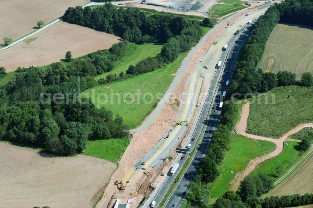 Aerial photograph Kirchheim - Construction site of the highway triangle the federal motorway A4 and A7 in Kirchheim in the state Hesse, Germany