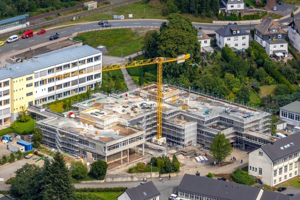 Aerial image Olsberg - Construction for the reconstruction of Berufskolleg in Olsberg in the state North Rhine-Westphalia, Germany