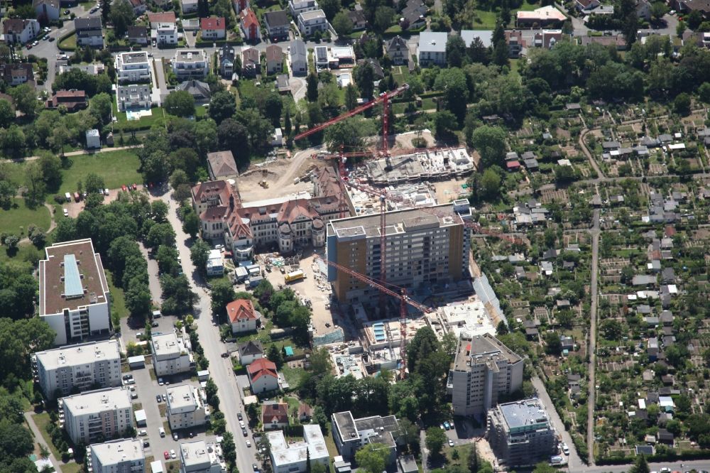 Mainz from above - Construction site for the conversion of the former Hildgardis hospital to the residential district Hildegardis in Mainz in the state Rhineland-Palatinate, Germany