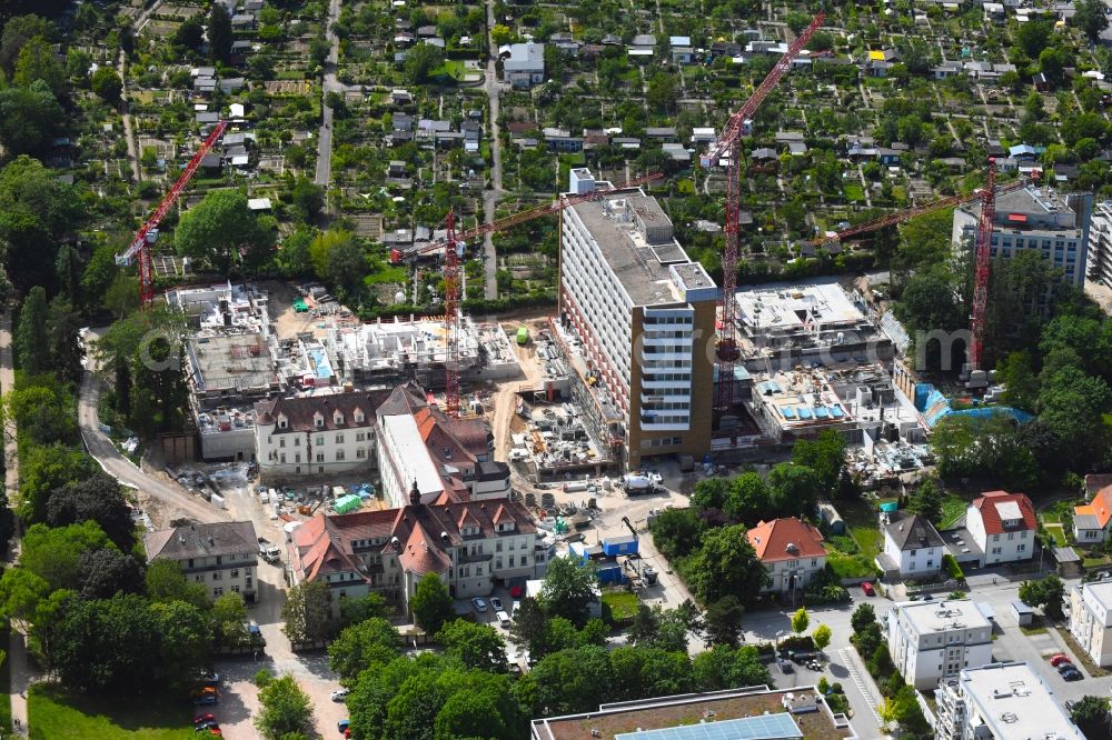 Mainz from the bird's eye view: Construction site for the conversion of the former Hildgardis hospital to the residential district Hildegardis in Mainz in the state Rhineland-Palatinate, Germany