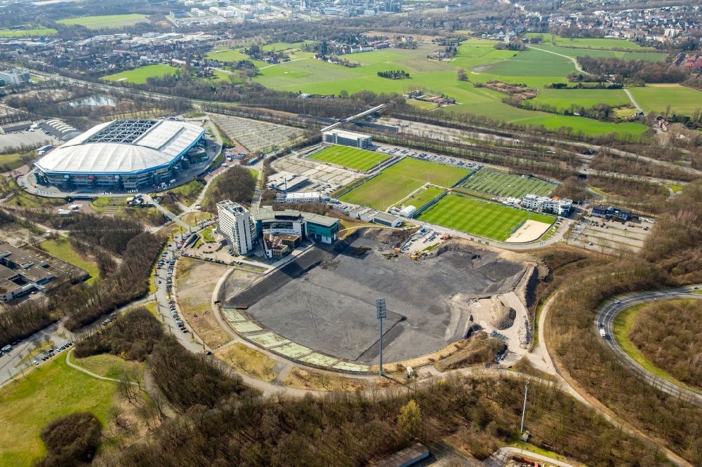 Aerial image Gelsenkirchen - Construction for the reconstruction the formerly Parkstadion in the district Gelsenkirchen-Ost in Gelsenkirchen in the state North Rhine-Westphalia