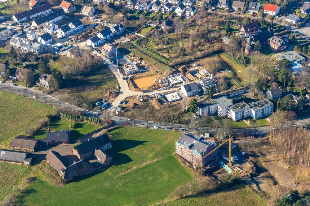 Bochum from above - Construction for the reconstruction of the former Schule Eppendorf on Ruhrstrasse and new building of a multi-family housing estate in the district Eppendorf in Bochum in the state North Rhine-Westphalia, Germany