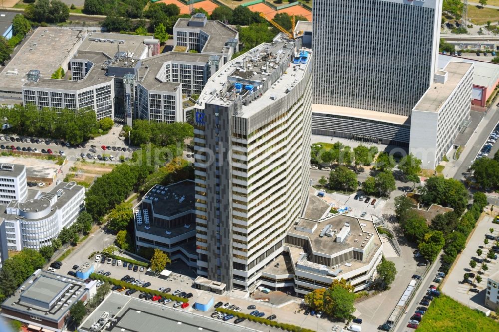 Aerial photograph Eschborn - Construction site for reconstruction of the high-rise building complex of Deutsche Bank AG in Eschborn in the federal state of Hesse, Germany