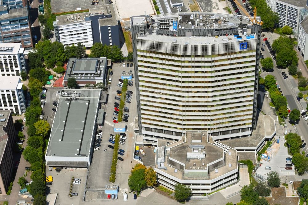 Eschborn from above - Construction site for reconstruction of the high-rise building complex of Deutsche Bank AG in Eschborn in the federal state of Hesse, Germany
