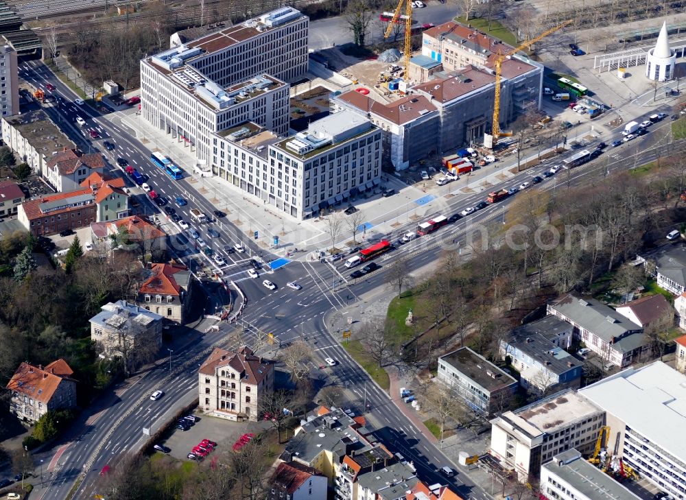 Aerial image Göttingen - Construction site of crossroads Groner Tor in Goettingen in the state Lower Saxony, Germany