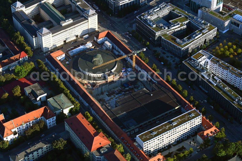 Aerial image München - Construction for the reconstruction of Postpalast in ein Hotel on Arnulfstrasse in the district Maxvorstadt in Munich in the state Bavaria, Germany