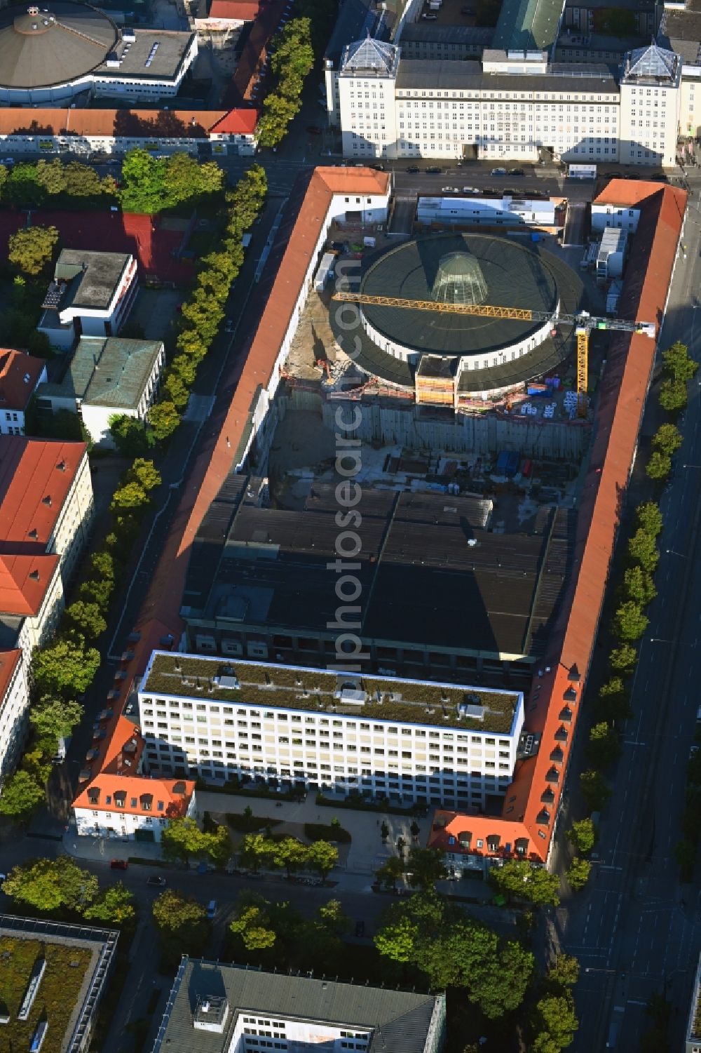 München from the bird's eye view: Construction for the reconstruction of Postpalast in ein Hotel on Arnulfstrasse in the district Maxvorstadt in Munich in the state Bavaria, Germany