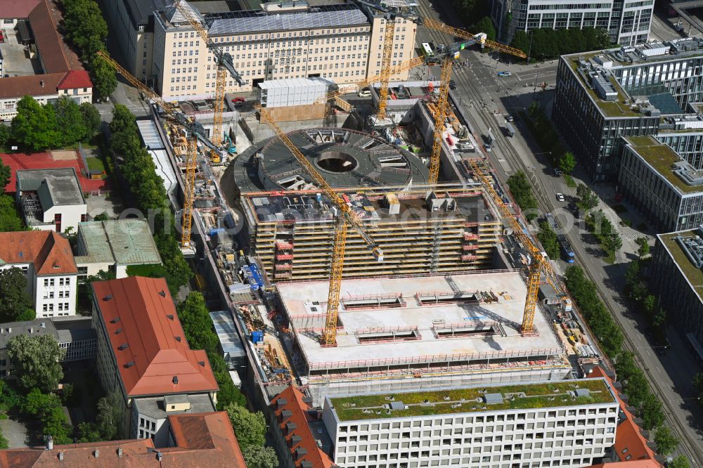 Aerial photograph München - Construction for the reconstruction of Postpalast in ein Hotel on Arnulfstrasse on street Wredestrasse in the district Maxvorstadt in Munich in the state Bavaria, Germany