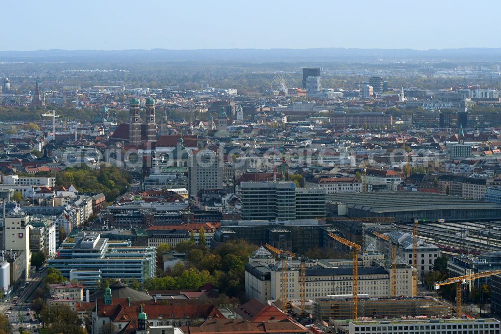 Aerial photograph München - Construction for the reconstruction of Postpalast in ein Hotel on Arnulfstrasse on street Wredestrasse in the district Maxvorstadt in Munich in the state Bavaria, Germany