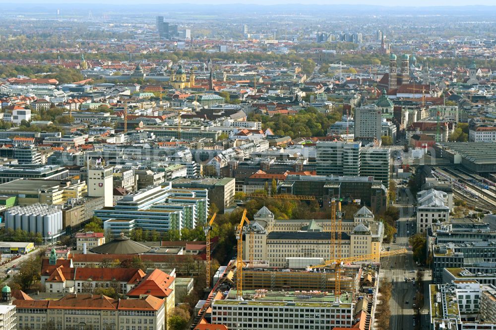 Aerial image München - Construction for the reconstruction of Postpalast in ein Hotel on Arnulfstrasse on street Wredestrasse in the district Maxvorstadt in Munich in the state Bavaria, Germany