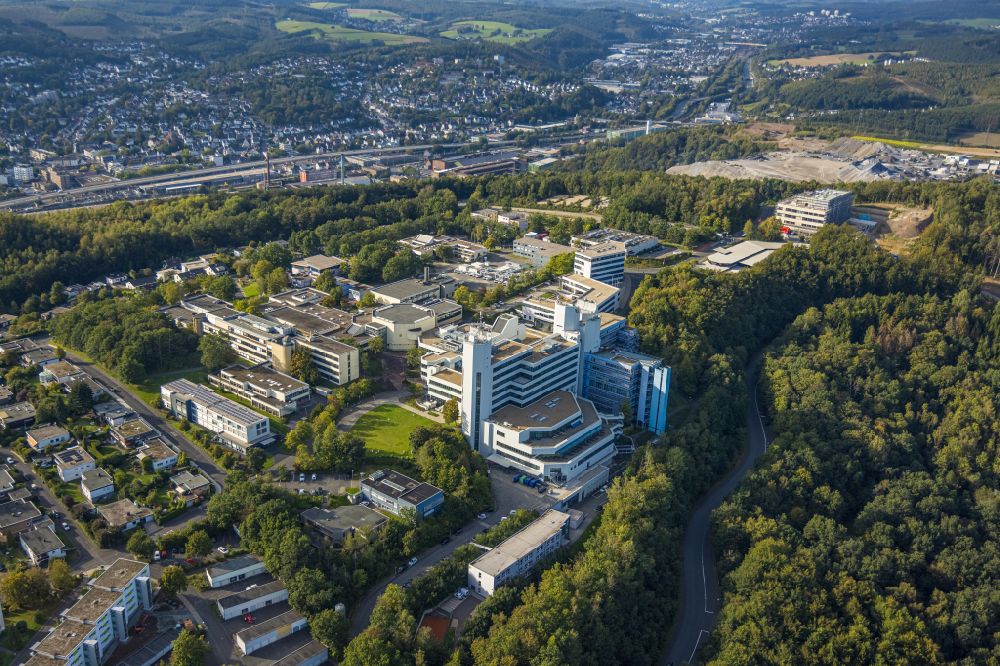Aerial image Siegen - Construction site for conversion with renovation work at the Universitaet Siegen in Siegen in the state of North Rhine-Westphalia, Germany