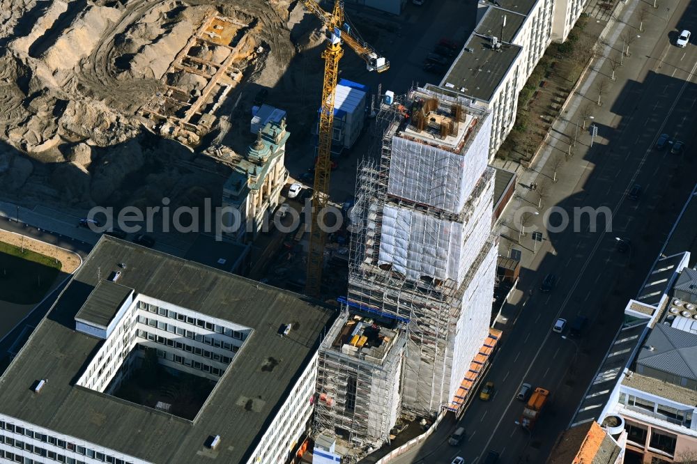 Aerial photograph Potsdam - Construction site for the reconstruction of the Garnisonkirche Potsdam in Potsdam in the federal state of Brandenburg, Germany