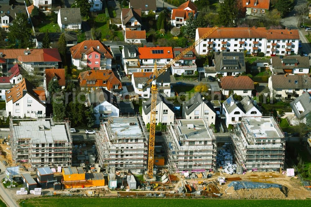Nieder-Eschbach from above - Residential areas - Construction site with multi-family housing development - New building on the outskirts of the town in Nieder-Eschbach in the state of Hesse, Germany