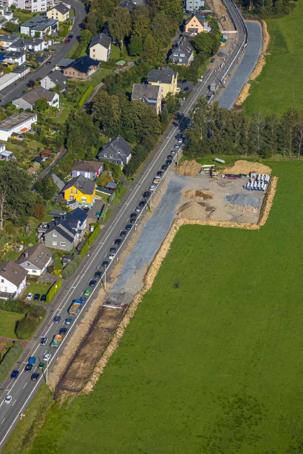 Aerial photograph Allenbach - Construction site for the new building of the road Der Bundesstrasse 508 on street Wittgensteiner Strasse in Allenbach at Siegerland in the state North Rhine-Westphalia, Germany