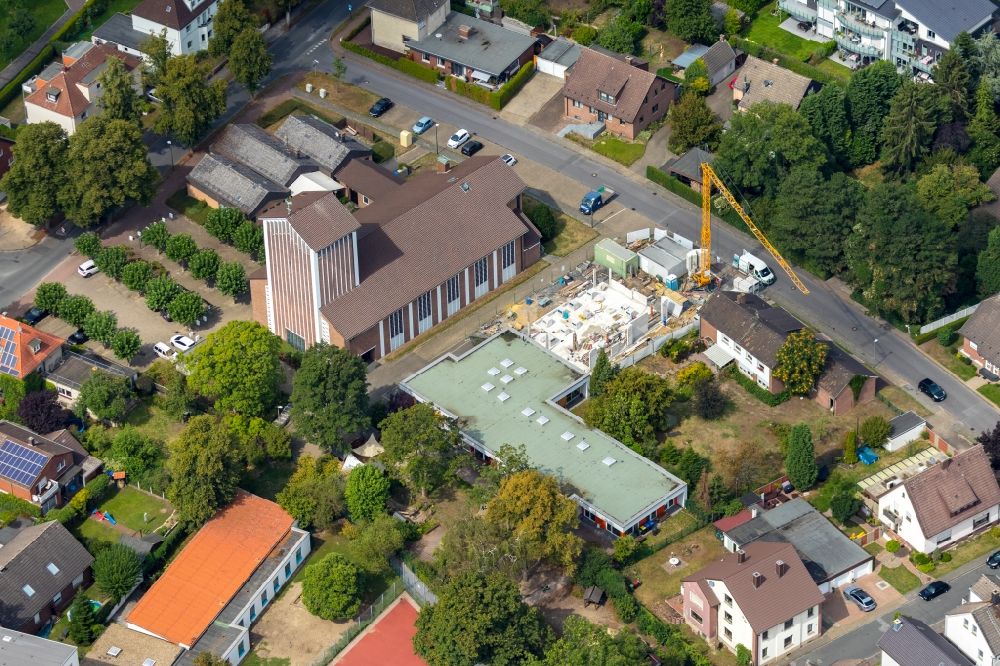 Aerial image Lünen - New construction site for the construction of a kindergarten building and Nursery school of Kita St. Gottfried Auf dem Sande in Luenen in the state North Rhine-Westphalia, Germany