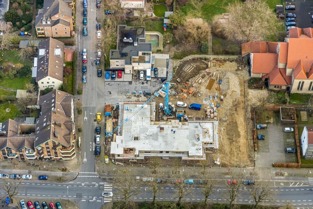 Aerial image Gladbeck - New construction site for the construction of a kindergarten building and Nursery school on Postallee - Mittelstrasse in Gladbeck in the state North Rhine-Westphalia, Germany