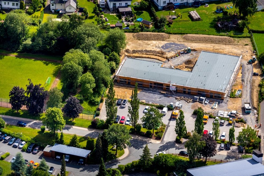 Aerial image Olsberg - New construction site for the construction of a kindergarten building and Nursery school on Pappelallee in Olsberg in the state North Rhine-Westphalia, Germany